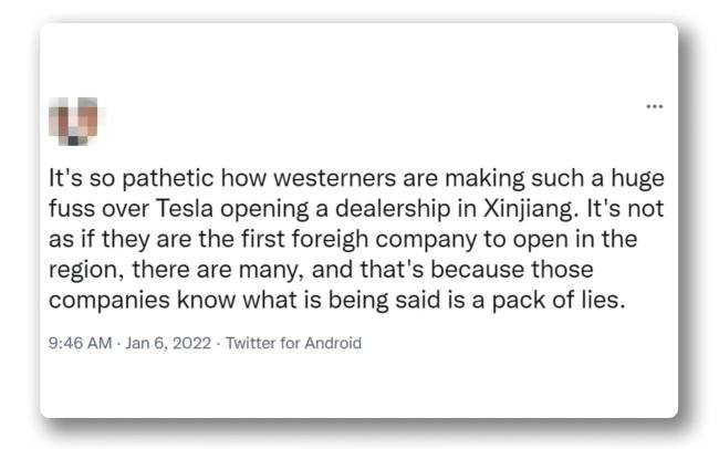 Është një gjë e keqe që perëndimorët tregohen të habitur për hapjen e qendrës në Xinjiang nga “Tesla”. “Tesla” nuk është e para kompani e huaj që ofron shërbime atje. Nuk janë të pakta ndërmarrjet e huaja në Xinjiang, sepse ato e dinë se fjalët e Perëndimit për Xinjiang-un janë gënjeshtra.