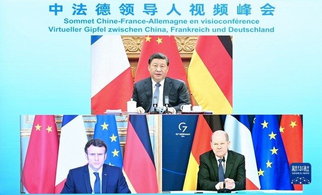 Videosamiti Kinë-Francë-Gjermani(Foto:Xinhua)
