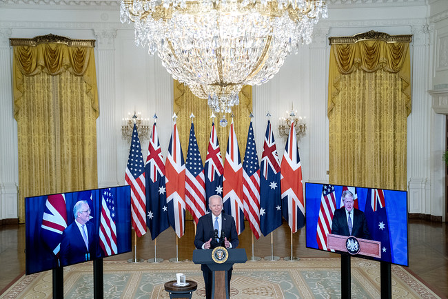Liderët amerikanë, britanikë dhe australianë deklaruan formimin e partneritetit të sigurisë "AUKUS", 15 shtator,2021(Foto:VCG)