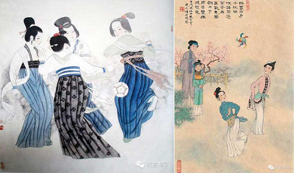 Οι φωτογραφίες έργων τέχνης δείχνουν γυναίκες να παίζουν τσουζού. [Φωτογραφία/The Palace Museum]